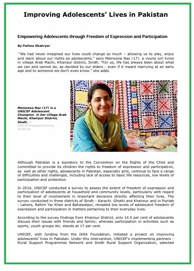 Improving Adolescent Lives in Pakistan