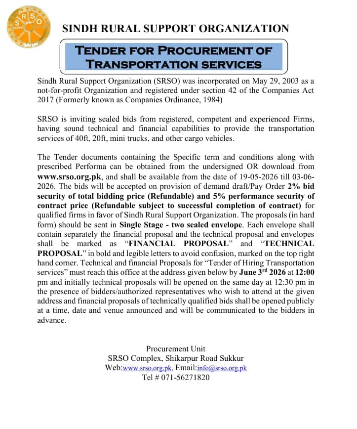 Tender Notice for Transport Services May 2026