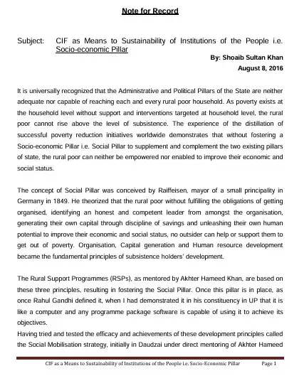 CIF as Means to Sustainability of Institutions of the People