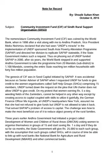 Community Investment Fund (CIF) of Sindh Rural Support Organisation