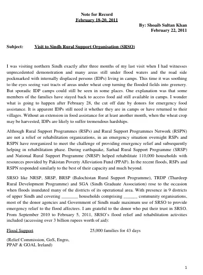 Visit to Sindh Rural Support Organization (SRSO) Feb 22