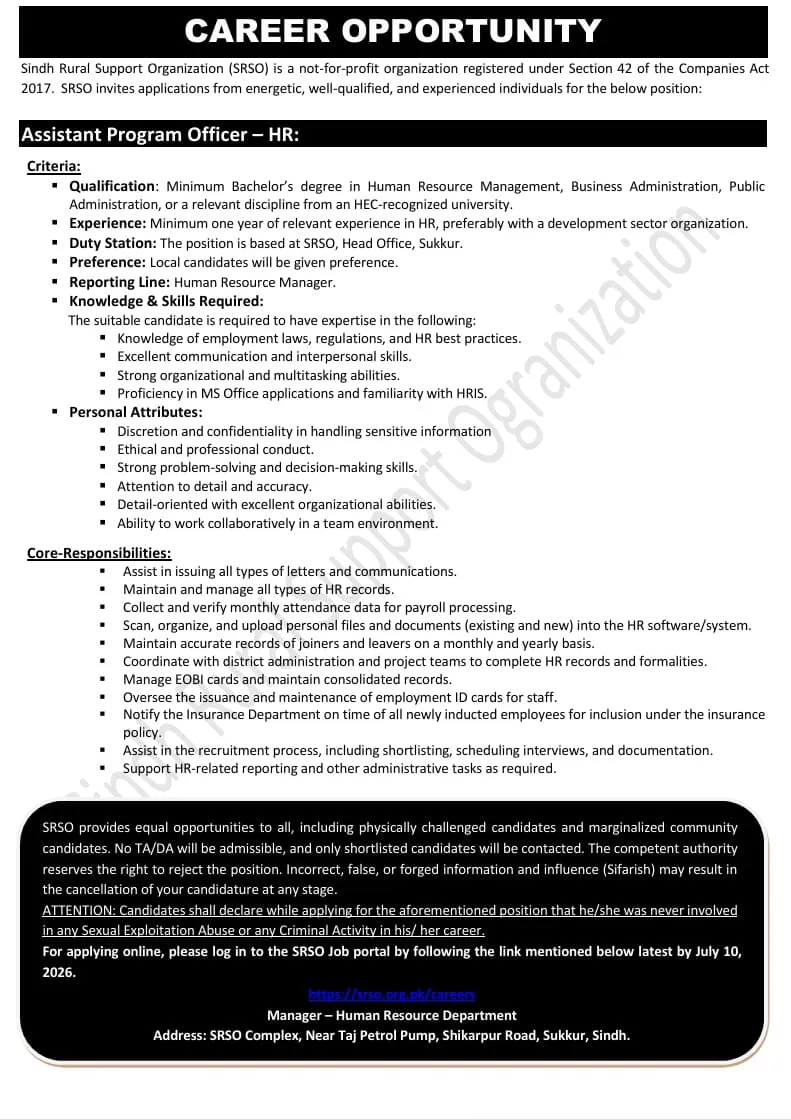 Advertisement APO HR July 2026
